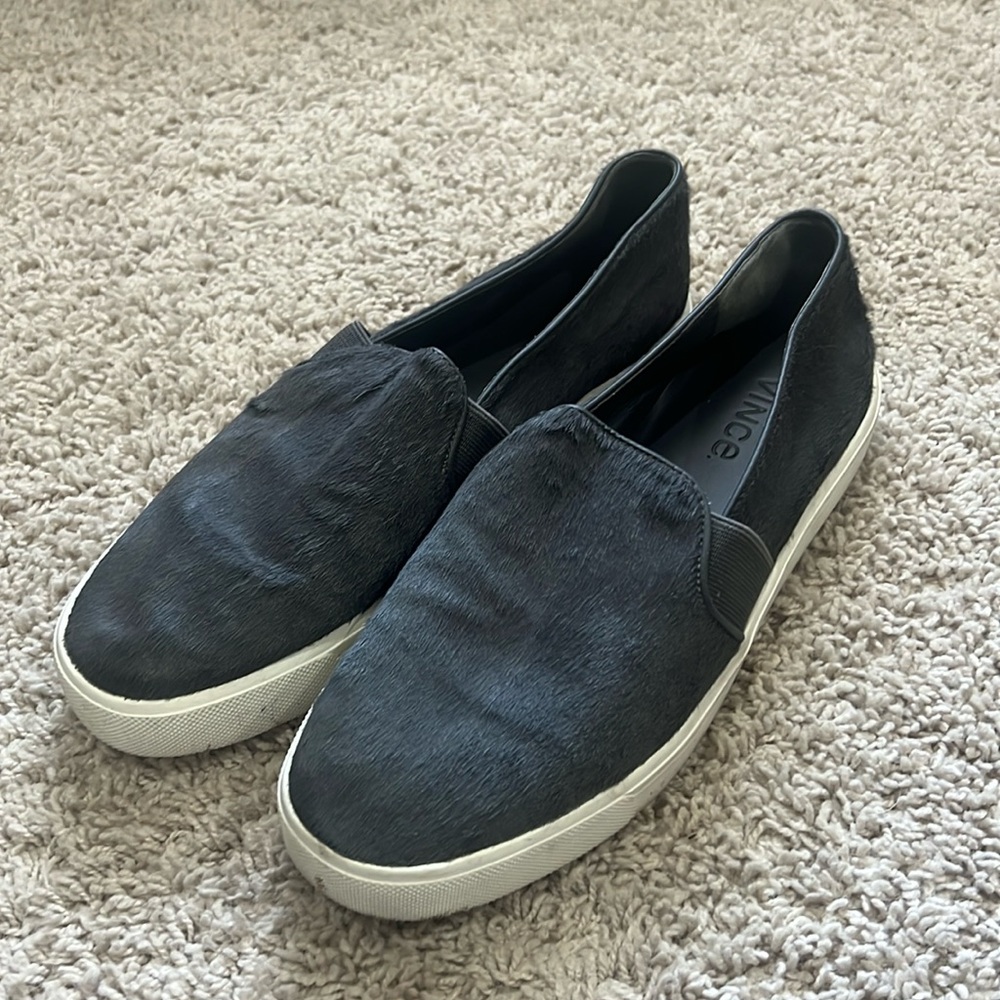 VINCE gray calf hair slip on shoes
